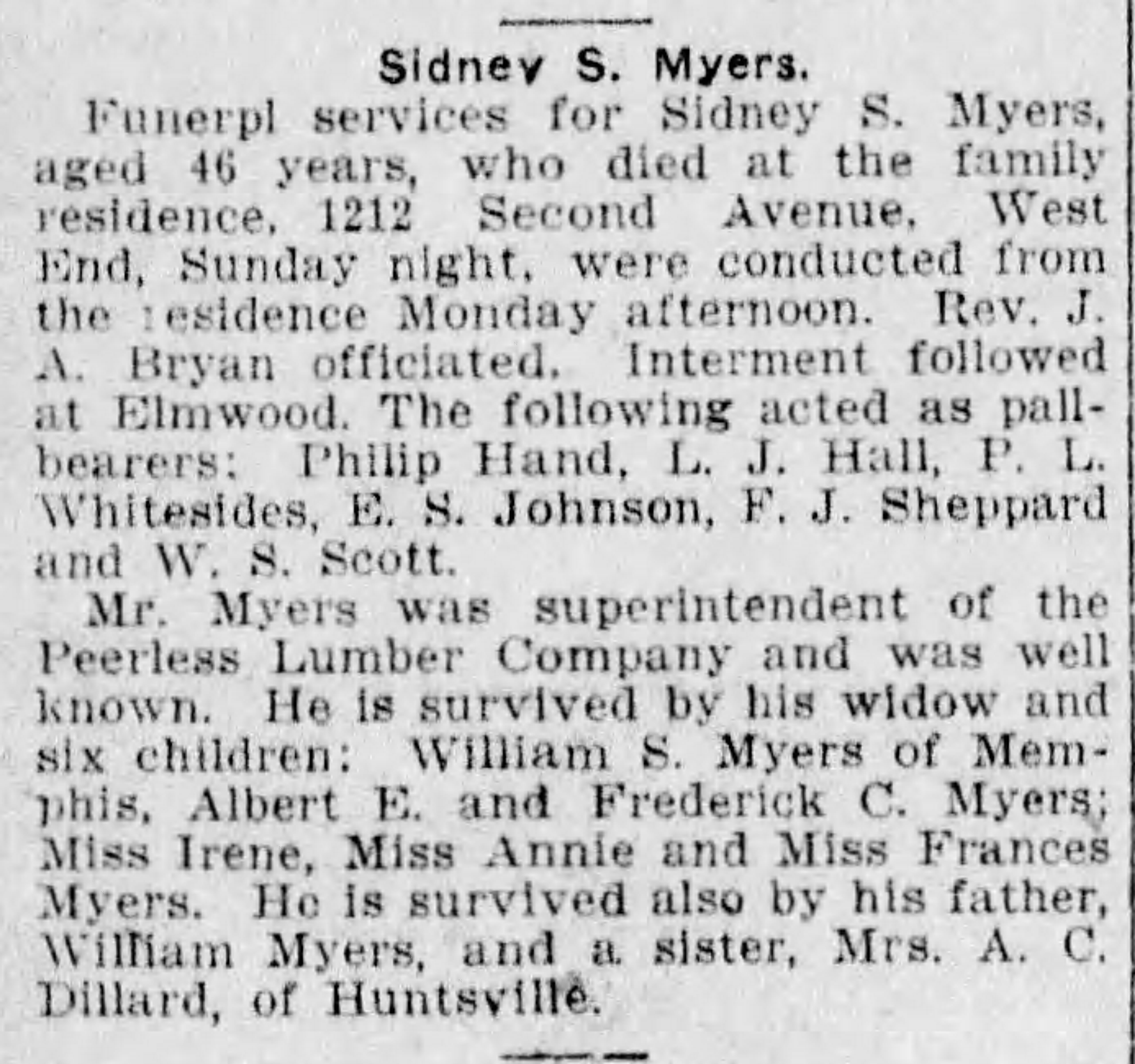 Sidney S. Myers obituary